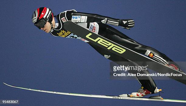 Jernej Damjan of Slovenia competes during the FIS Ski Jumping World Cup event at the 58th Four Hills Ski Jumping Tournament on December 29, 2009 in...