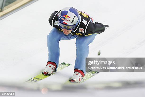 Adam Malysz of Poland competes during the FIS Ski Jumping World Cup event at the 58th Four Hills Ski Jumping Tournament on December 29, 2009 in...