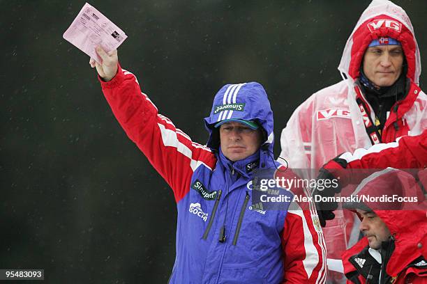 Wolfgang Steiert head coach of Russia is seen during the FIS Ski Jumping World Cup event at the 58th Four Hills Ski Jumping Tournament on December...