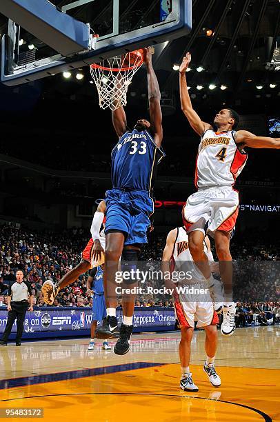 Mikki Moore of the Washington Wizards puts up a shot against Anthony Randolph of the Golden State Warriors during the game on December 18, 2009 at...