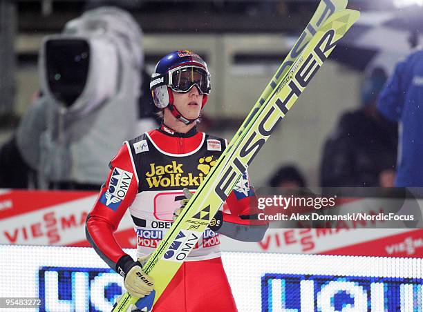 Gregor Schlierenzauer of Austria during the FIS Ski Jumping World Cup event at the 58th Four Hills Ski Jumping Tournament on December 29, 2009 in...