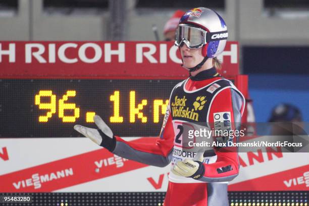 Gregor Schlierenzauer of Austria reacts during the FIS Ski Jumping World Cup event at the 58th Four Hills Ski Jumping Tournament on December 29, 2009...