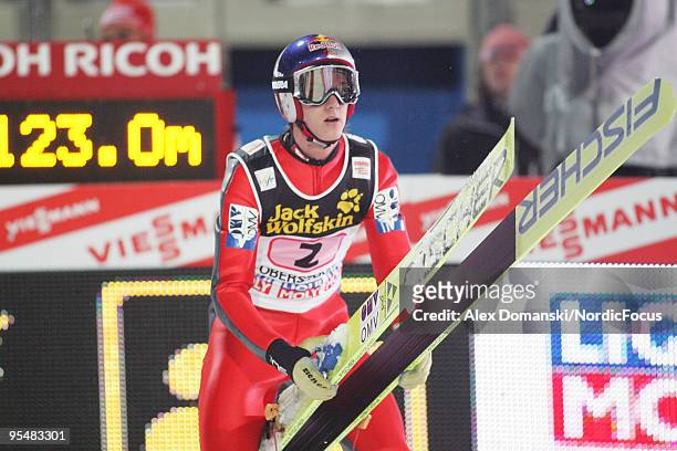 Gregor Schlierenzauer of Austria competes during the FIS Ski Jumping World Cup event at the 58th Four Hills Ski Jumping Tournament on December 29,...