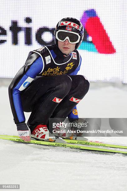 Anders Jacobsen of Norway competes during the FIS Ski Jumping World Cup event at the 58th Four Hills Ski Jumping Tournament on December 29, 2009 in...