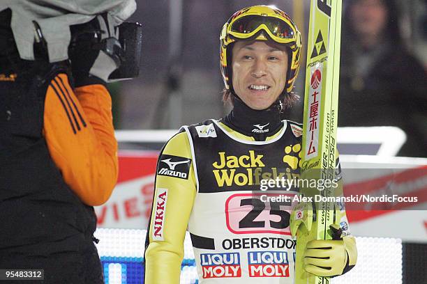Noriaki Kasai of Japan competes during the FIS Ski Jumping World Cup event at the 58th Four Hills Ski Jumping Tournament on December 29, 2009 in...