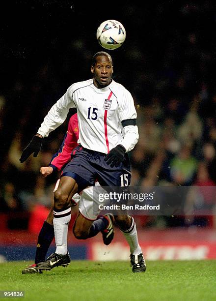 Ugo Ehiogu of England in action during the International Friendly against Spain played at Villa Park in Birmingham, England. England won the match...