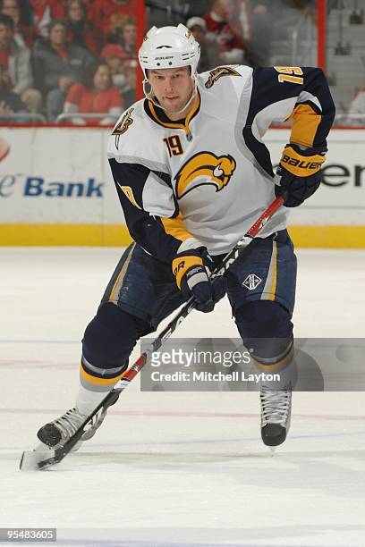 Tim Connolly of the Buffalo Sabres skates with the puck during a NHL hockey game against the Washington Capitals on December23, 2009 at the Verizon...