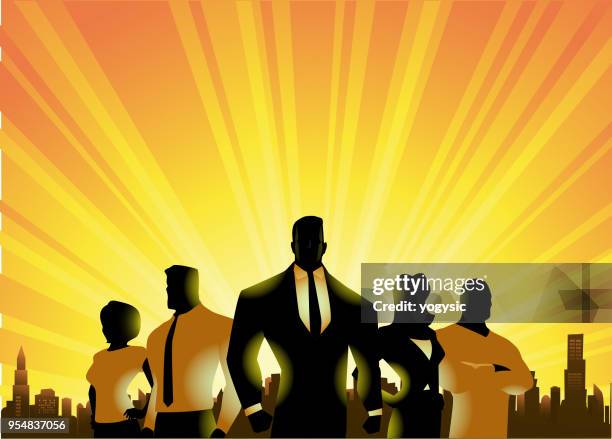 vector businessmen silhouette in the city - heroes stock illustrations