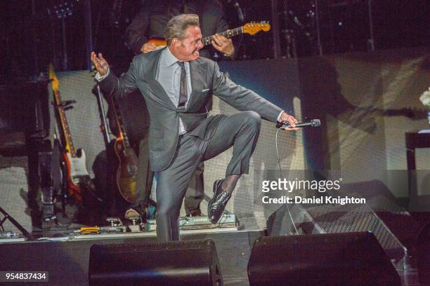 Recording artist Luis Miguel performs on stage during opening night of his Mexico Por Siempre Tour at Mattress Firm Amphitheatre on May 4, 2018 in...