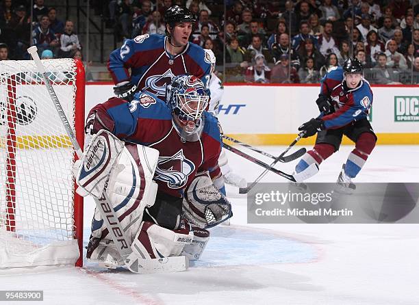 Goaltender Peter Budaj of the Colorado Avalanche makes a save against the Dallas Stars at the Pepsi Center on December 26, 2009 in Denver, Colorado....