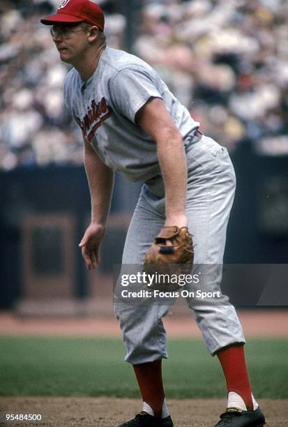 First Baseman Frank Howard of the Washington Senators ready to field his position during a Major League Baseball game circa late1960's. Howard played...