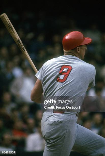 First Baseman Frank Howard of the Washington Senators swings and watches the flight of his ball during a Major League Baseball game circa late1960's....