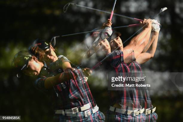 Momoko Ueda of Japan hits her tee shot on the 13th hole during the third round of the World Ladies Championship Salonpas Cup at Ibaraki Golf Course...