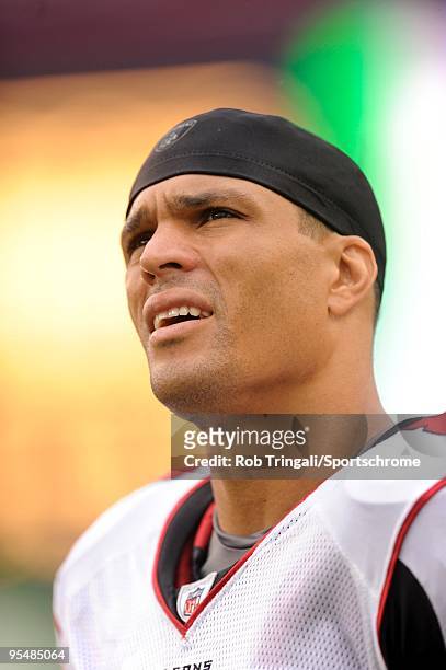 Tony Gonzalez of the Atlanta Falcons looks on against the New England Patriots on September 27, 2009 at Gillette Stadium in Foxboro, Massachusetts.