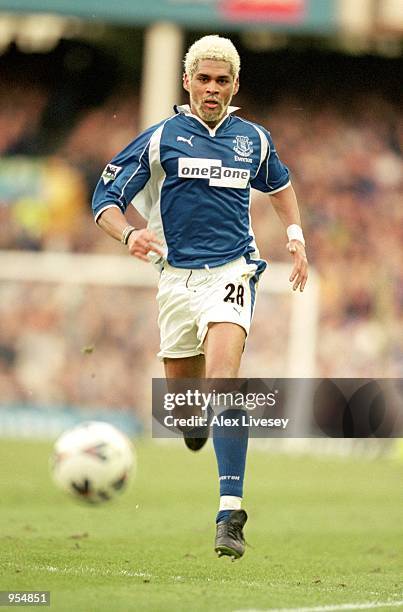 Abel Xavier of Everton on the ball during the FA Cup Fourth Round match against Tranmere Rovers at Goodison Park in Liverpool, England. Tranmere won...