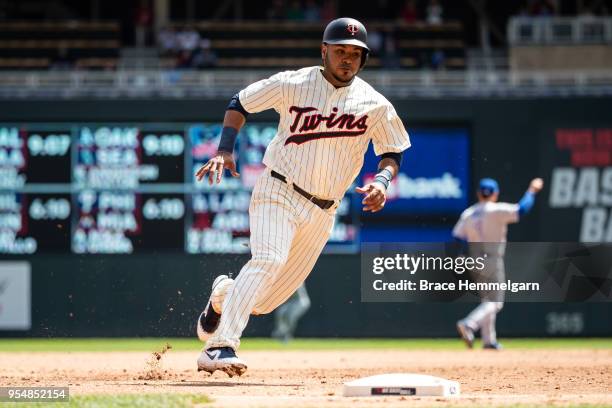 Gregorio Petit of the Minnesota Twins runs against the Toronto Blue Jays on May 2, 2018 at Target Field in Minneapolis, Minnesota. The Twins defeated...