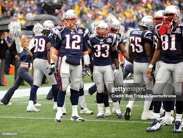 Tom Brady and Randy Moss the New England Patriots during the game against the Atlanta Falcons on September 27, 2009 at Gillette Stadium in Foxboro,...