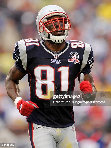 Randy Moss of the New England Patriots during the game against the Atlanta Falcons on September 27, 2009 at Gillette Stadium in Foxboro,...