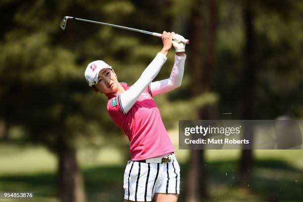Rei Matsuda of Japan plays her second shot on the 3rd hole during the third round of the World Ladies Championship Salonpas Cup at Ibaraki Golf...