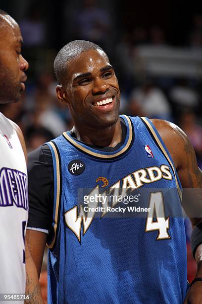 Antawn Jamison of the Washington Wizards looks on with a smile during the game against the Sacramento Kings at Arco Arena on December 16, 2009 in...