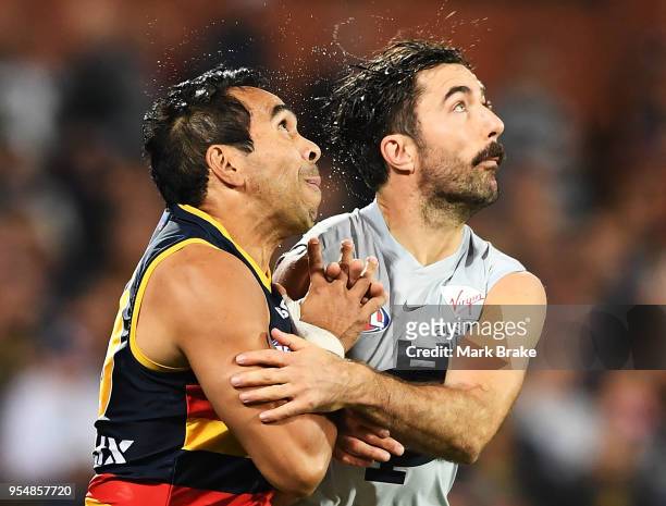 Eddie Betts of the Adelaide Crows and Kade Simpson of the Blues during the round seven AFL match between the Adelaide Crows and the Carlton Blues at...