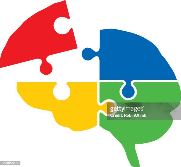colorful puzzle pieces brain - bipolar disorder stock illustrations