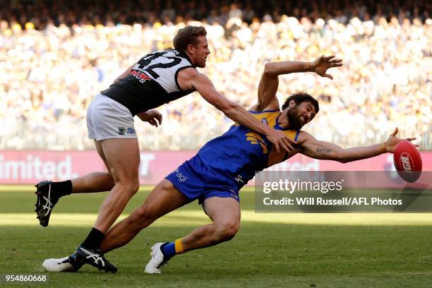 Josh Kennedy of the Eagles tries to mark during the round seven AFL match between the West Coast Eagles and the Port Adelaide Power at Optus Stadium...