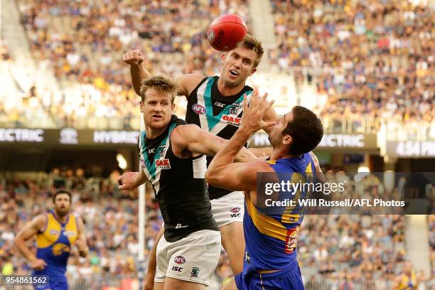 Jack Darling of the Eagles marks the ball during the round seven AFL match between the West Coast Eagles and the Port Adelaide Power at Optus Stadium...