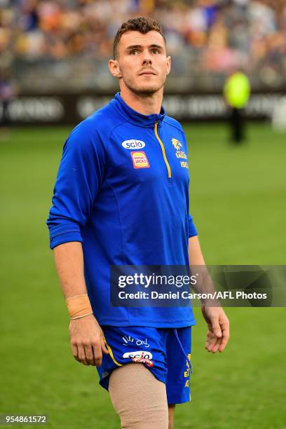 Luke Shuey of the Eagles looks on after the win during the 2018 AFL round seven match between the West Coast Eagles and the Port Adelaide Power at...