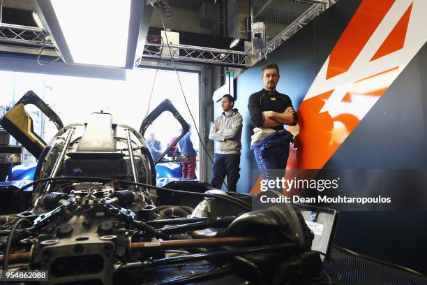 General view of a crew member looks at SIGNATECH ALPINE MATMUT in the Alpine A470 - Gibson driven by Nicolas Lapierre of France, Andre Negrao of...