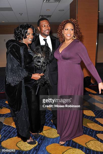Actors Anna Maria Horsford, Chris Tucker and Kim Coles attend the 26th anniversary UNCF Mayor's Masked Ball at Atlanta Marriot Marquis on December...