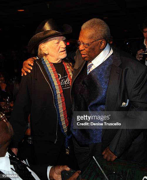 Willie Nelson and B.B. King attend the grand opening of B.B. Kings Blues Club on December 11, 2009 in Las Vegas, Nevada.