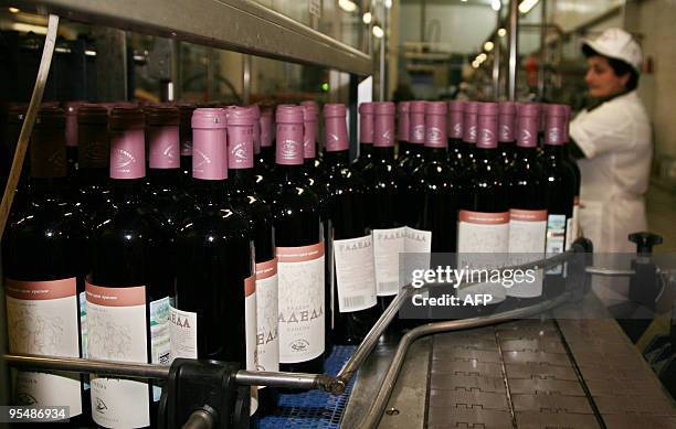 Recent Picture taken on December 11, 2009 showing "Radeda" wine processing line at Wines and Beverages of Abkhazia, the region's leading commercial...