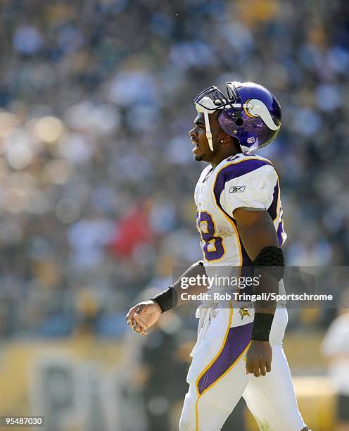 Adrian Peterson of the Minnesota Vikings looks on against the Pittsburgh Steelers at Heinz Field on October 25, 2009 in Pittsburgh, Pennsylvania. The...