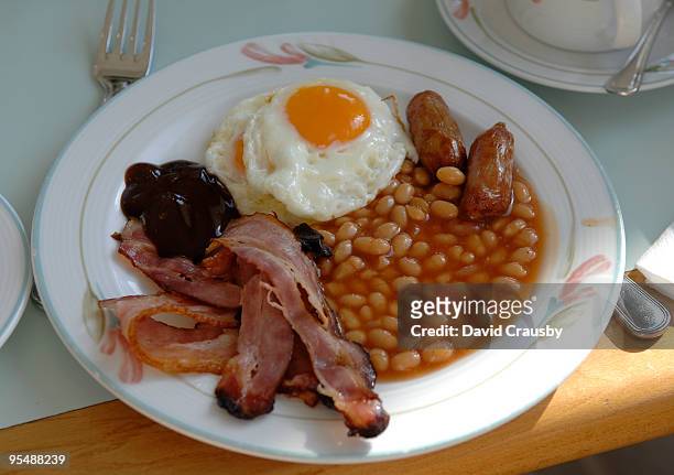 full english breakfast - brown sauce foto e immagini stock