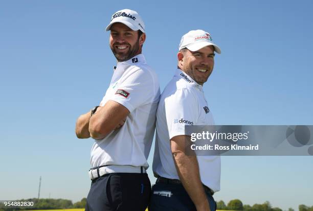 Scott Jamieson of Scotland and Richie Ramsay of Scotland pose for a photo prior to Day One of the GolfSixes at The Centurion Club on May 5, 2018 in...