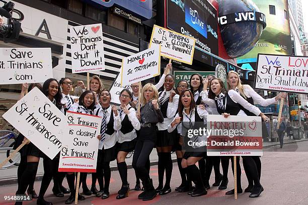 The St. Trinian's Girls pose with Debbie Gibson while in NYC to Promote "St. Trinian's School for Bad Girls" in Times Square on October 8, 2009 in...