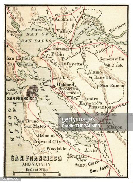 map of san francisco usa 1881 - san jose california map stock illustrations