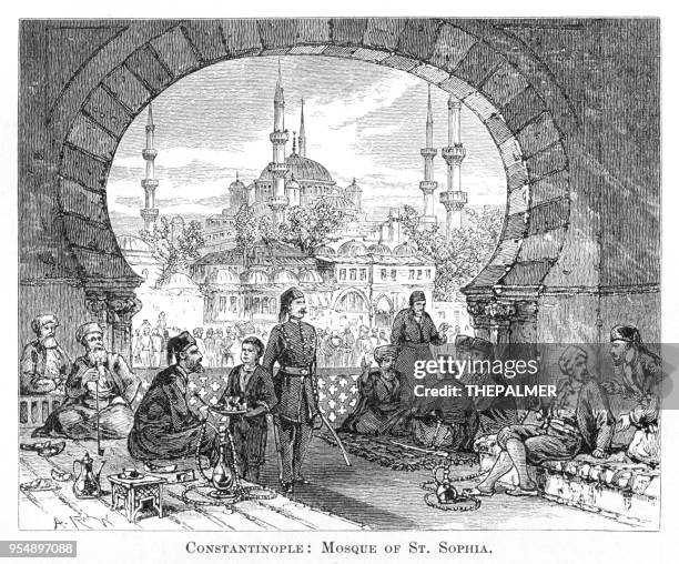 mosuqe turkey engraving 1881 - turkish people stock illustrations