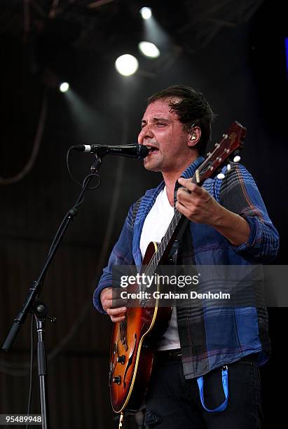 Daniel Rossen of Grizzly Bear performs on stage on day two of The Falls Festival 2009 held in Otway rainforest on December 30, 2009 in Lorne,...