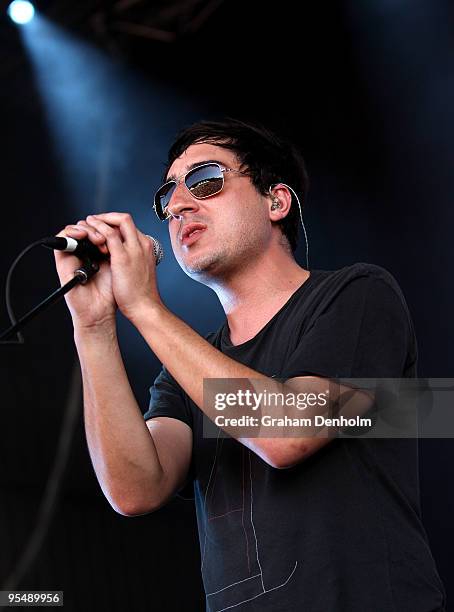 Ed Droste of Grizzly Bear performs on stage on day two of The Falls Festival 2009 held in Otway rainforest on December 30, 2009 in Lorne, Australia.