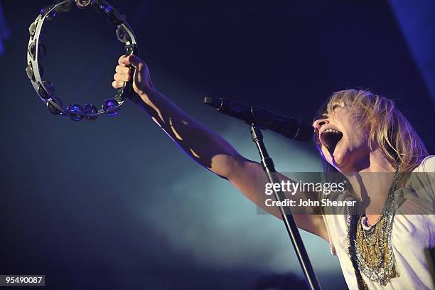 Emily Haines of Metric performs during the KROQ Almost Acoustic Christmas at Gibson Amphitheatre on December 13, 2009 in Universal City, California.