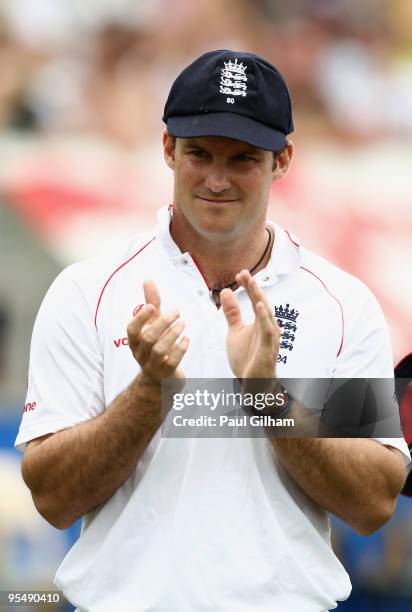 Captain Andrew Strauss of England looks on following England's victory over South Africa by an innings and 98 runs during day five of the second test...