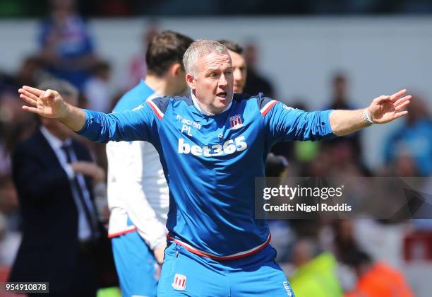 Paul Lambert, Manager of Stoke City gives his team instructions during the Premier League match between Stoke City and Crystal Palace at Bet365...