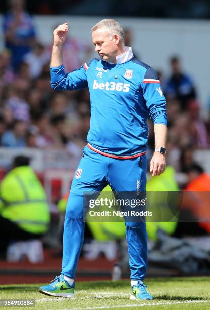 Paul Lambert, Manager of Stoke City gives his team instructions during the Premier League match between Stoke City and Crystal Palace at Bet365...