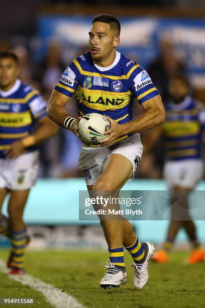 Corey Norman of the Eels runs the ball during the round nine NRL match between the Cronulla Sharks and the Parramatta Eels at Southern Cross Group...