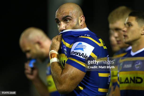 Tim Mannah of the Eels looks on during the round nine NRL match between the Cronulla Sharks and the Parramatta Eels at Southern Cross Group Stadium...
