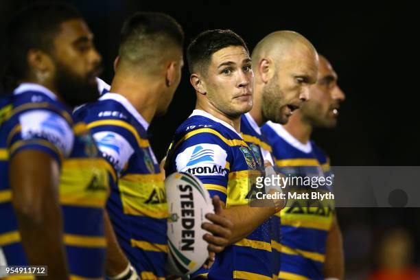Mitchell Moses of the Eels looks on during the round nine NRL match between the Cronulla Sharks and the Parramatta Eels at Southern Cross Group...