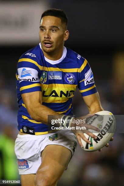 Corey Norman of the Eels runs the ball during the round nine NRL match between the Cronulla Sharks and the Parramatta Eels at Southern Cross Group...