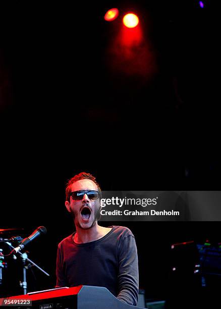 Tom Smith of Editors performs on stage on day two of The Falls Festival 2009 held in Otway rainforest on December 30, 2009 in Lorne, Australia.